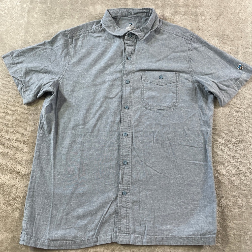 KUHL Getaway Shirt Men Small Blue Hemp Tencel‎ Stretch Casual Preppy Minimalist